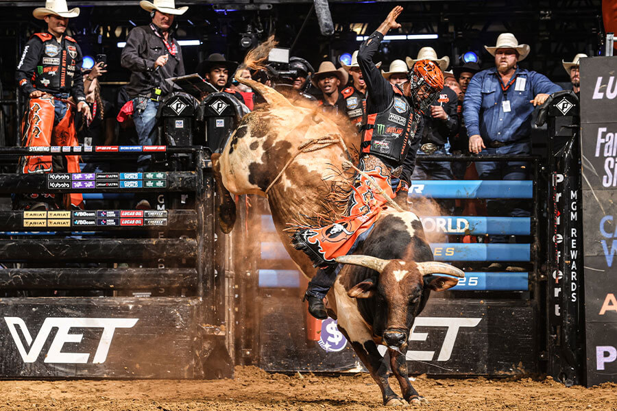 KC Outlaws rider competing during a Professional Bull Riders Team Series event.