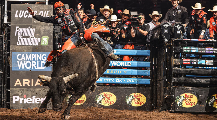 KC Outlaws rider competing during a Professional Bull Riders team event.